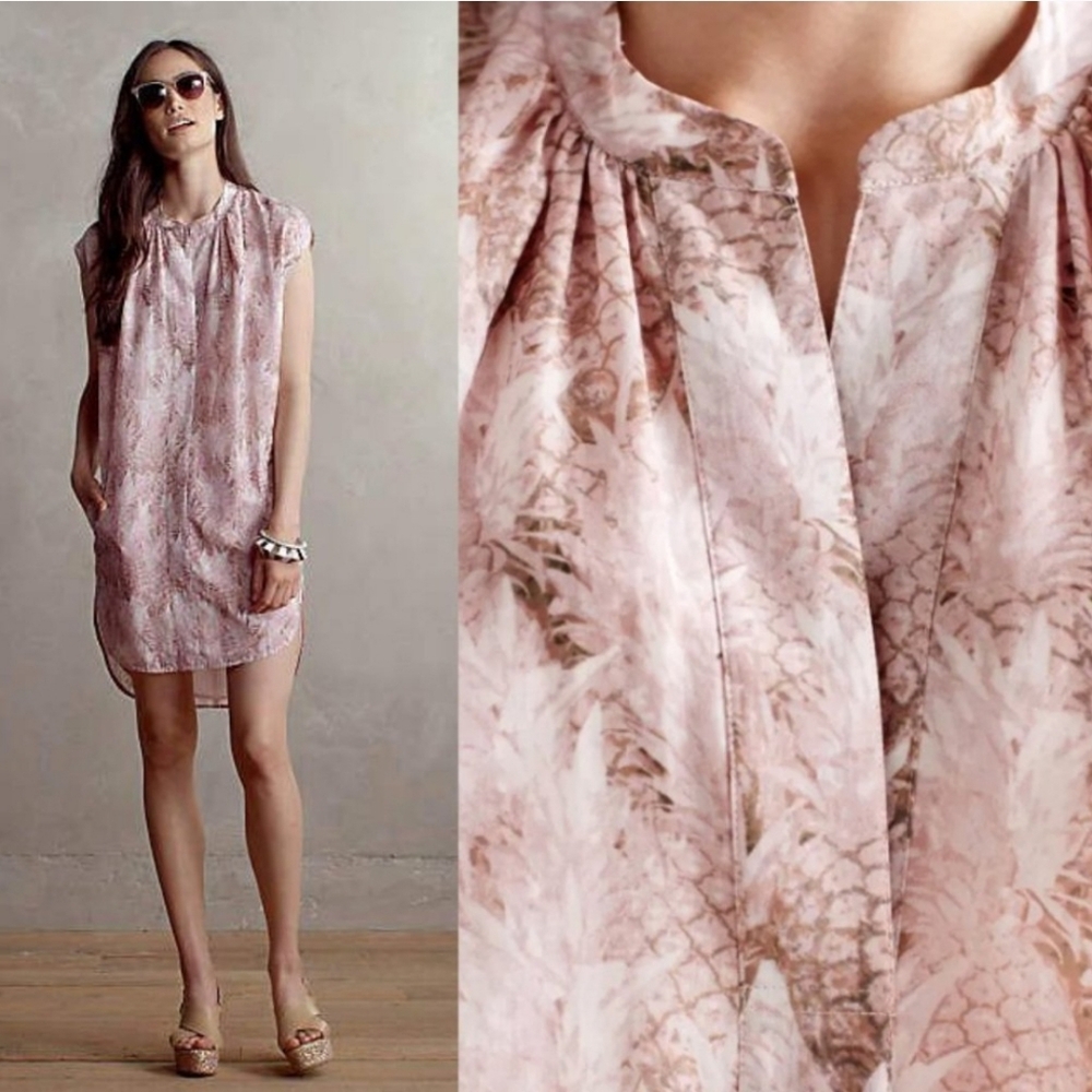 The Odells Anthropologie Pink‎ Pinapple Tropical Print Tunic Mini Dress Small